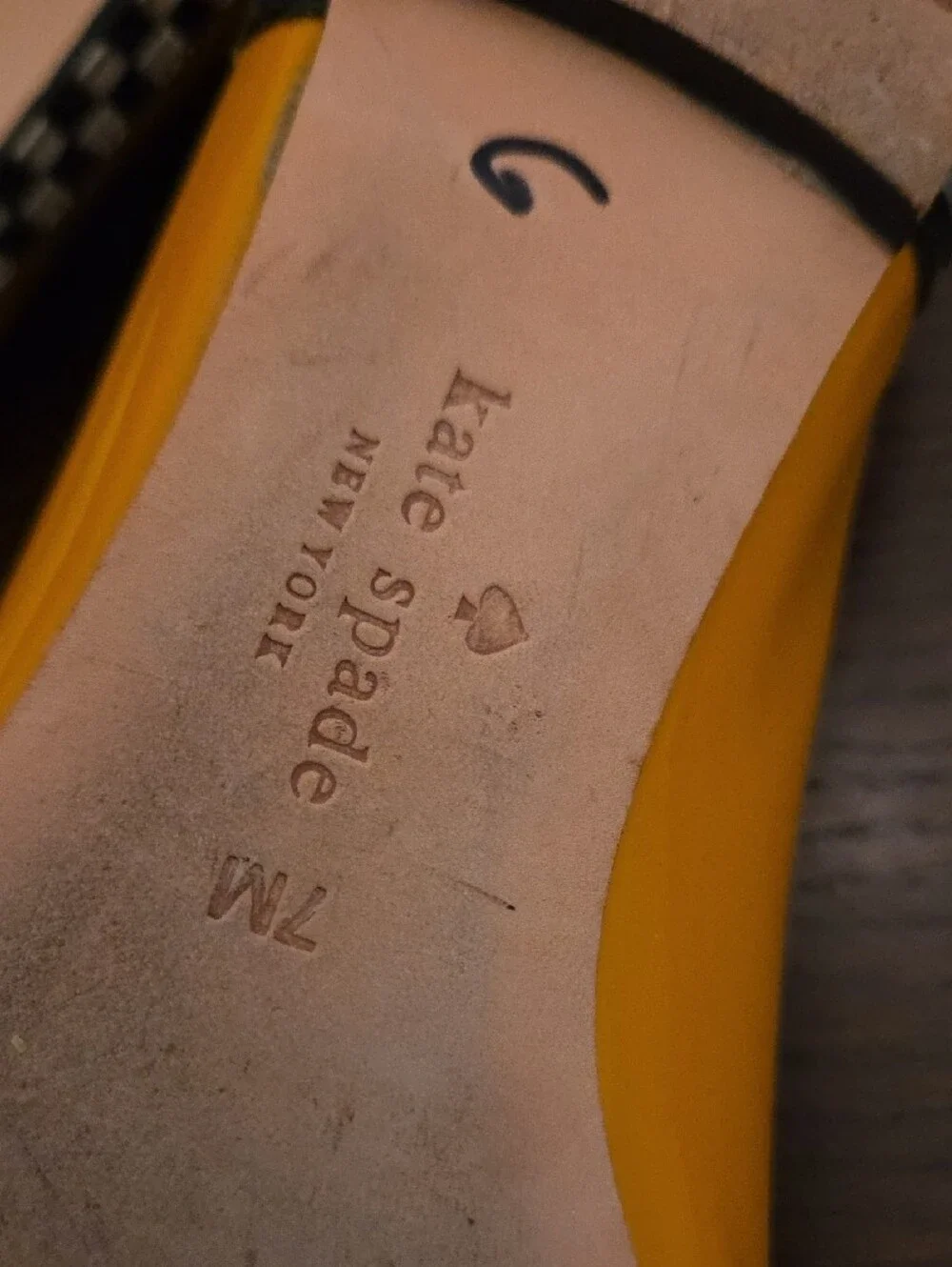 kate spade Yellow & White 'TAXI' Pointed Toe Flats with Check Trim